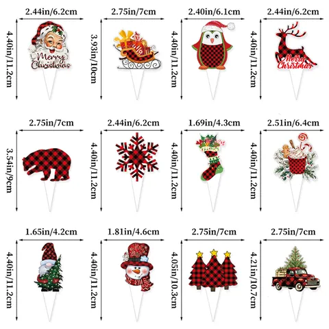 Christmas Buffalo Plaid Cake Topper Red Black Check Bear Merry Christmas Cupcake Insert Party Decoration Dessert Supplies