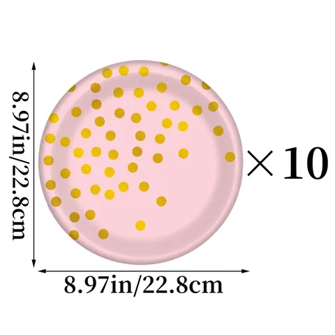 Ensemble De Vaisselle Jetable À Pois Rose Et Or Assiettes Gobelets En Papier Couteaux Fourchettes Cuillères En Plastique Pour Anniversaire Enfants