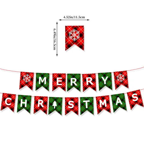 Buffalo Plaid Christmas Party Decoration Combination Merry Christmas Banner Cake Toppers Red Black Latex Balloons