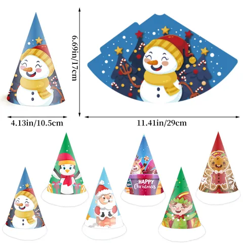 Christmas Party Hats DIY Paper Cone Hats Cartoon Santa Snowman Reindeer Kids School Celebration Decorative Festive Supplies