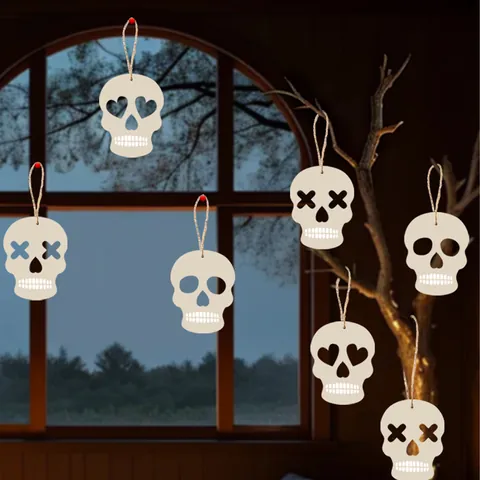 Etichette Sospese a Teschio di Halloween Ornamenti in Carta a Faccia di Fantasma Con Corda Per Decorazione Festa Casa