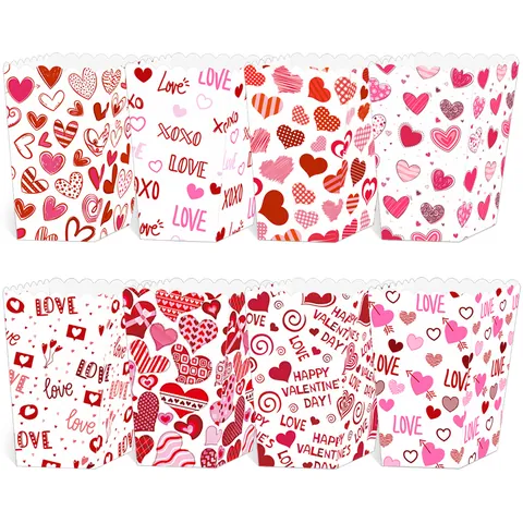 Valentine Day Popcorn Boxes Heart LOVE Pattern Paper Party Favor Treat Boxes Scalloped Edge Wedding Anniversary Festive Decor