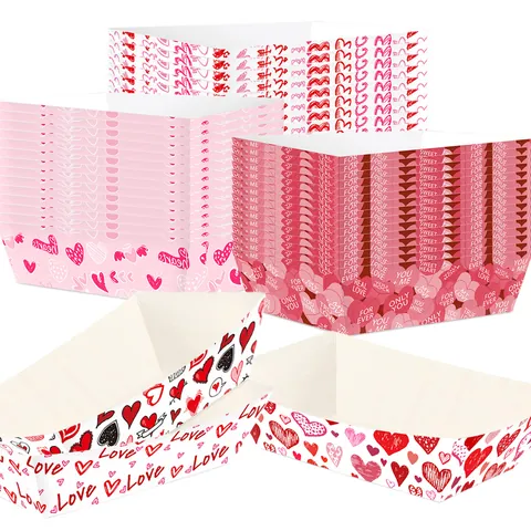 Vassoi di Carta per Alimenti a Motivo Cuore di San Valentino Contenitori Usa e Getta per Snack Dolce per Stoviglie Festa Matrimonio