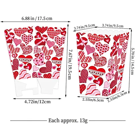 Valentine Day Popcorn Boxes Heart LOVE Pattern Paper Party Favor Treat Boxes Scalloped Edge Wedding Anniversary Festive Decor