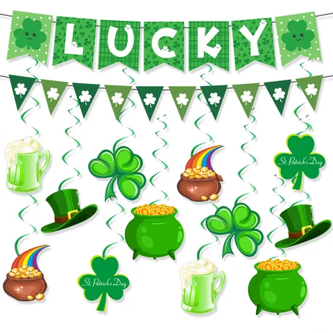 St. Patrick's Day Party Dekorationsset Lucky Banner Kleeblatt Girlande Grüne Hängende Spiralen Für Irisches Festival