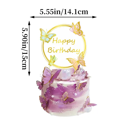 Butterfly Theme Birthday Cake Topper Set Gold Happy Birthday Sign Colorful 3D Butterfly Decorations For Wedding Party Cake Decor