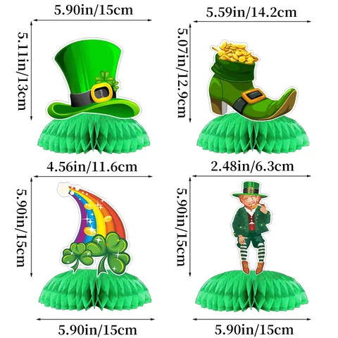 St. Patrick's Day Honingraat Tafeldecoratie Papier Klaver Groene Hoed Gouden Munt Laars Leprechaun Regenboog Feestversiering