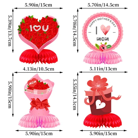 Decorazioni per la Festa della Mamma Centrotavola a Nido d'Ape Cuore Rosa MOM Carta Ornamenti per Decorazione Tavola Regalo