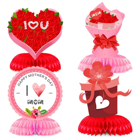 Decorazioni per la Festa della Mamma Centrotavola a Nido d'Ape Cuore Rosa MOM Carta Ornamenti per Decorazione Tavola Regalo