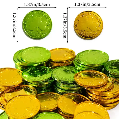 Pièces Décoratives en Plastique pour la Saint-Patrick Trèfle de la Chance Or Vert Jetons pour Décoration de Table de Fête