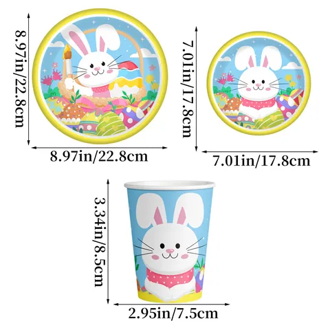 Easter Party Tableware Set Bunny Egg Pattern Paper Plates Cups Knives Forks Spoons For Kids Birthday Festive Celebration