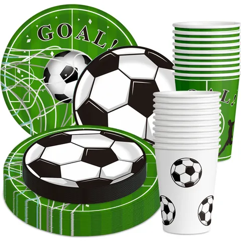 Set di Stoviglie Usa e Getta a Tema Calcio Pallacanestro Piatti di Carta Bicchieri Coltelli Forchette Cucchiai di Plastica per Eventi Sportivi Compleanni Forniture per Catering