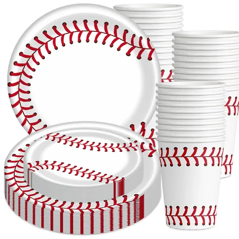 Stoviglie Usa e Getta Baseball Piatti Bicchieri Posate Plastica Bianca Decorazioni Compleanno Sport