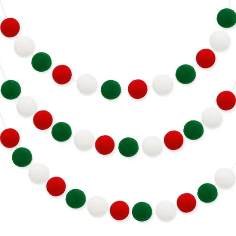 Ghirlanda di Pompon di Natale Rosso Verde Bianco Poliestere Decorazione Appesa per Festa Festiva Per Scuola Casa Ornamento