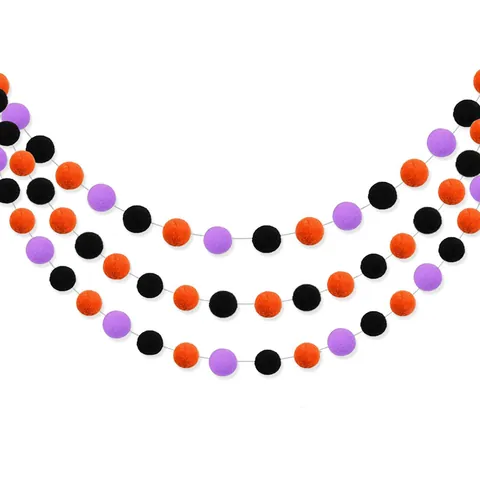 Halloween Pompon Girlande Dekoration Polyester Schwarz Orange Lila Filzball Banner Für Geburtstag Party Layout Hängedeko