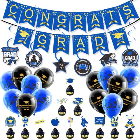 Decorazioni per la Laurea Oro Blu Banner Palloncini Topper Congrats Grad Spirale Pendenti per Articoli per Feste Scolastiche