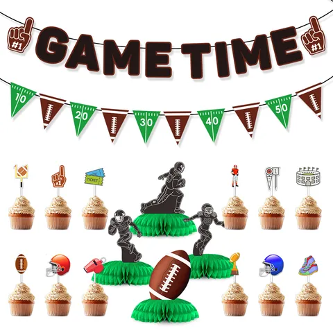Decorazioni per Feste a Tema Football Americano Banner di Rugby Gagliardetto Topper per Torta Centrotavola a Nido d'Ape per Super Bowl Sport Compleanno