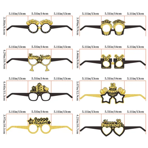 Birthday Party Glasses Photo Booth Props 18th 21st 30th 40th 50th 60th 70th 80th Paper Eyeglasses For Adults Black Gold Glitter