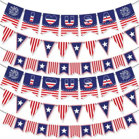 USA Independence Day Party Decorations Bunting Banner Red White Blue Star Stripe Paper Garland Patriotic Festive Banners