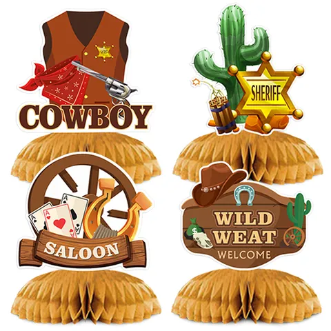 Western Cowboy Birthday Party Desktop Decorations Honeycomb Ball Centerpieces For Wild West Theme Kids Gift Ornaments