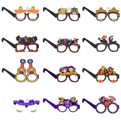 Mexican Day of the Dead Eyeglasses Skeleton Sugar Skull Sombrero Guitar Theme Party Decoration Photo Booth Props Halloween