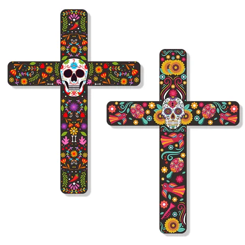 Messicano Giorno Dei Morti Teschio Di Zucchero Croce Decorazione Da Parete 400g Cartone Calavera Fiore Festa Ornamento Appeso