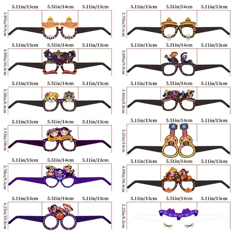 Mexican Day of the Dead Eyeglasses Skeleton Sugar Skull Sombrero Guitar Theme Party Decoration Photo Booth Props Halloween