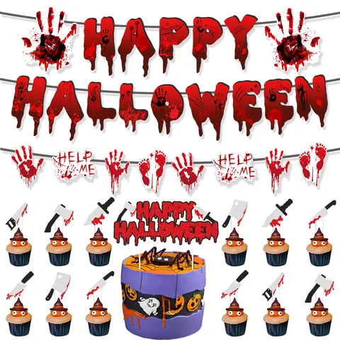 Set di Decorazioni per Feste di Compleanno Insanguinate di Halloween Striscione con Impronte Digitali Insanguinate Carta