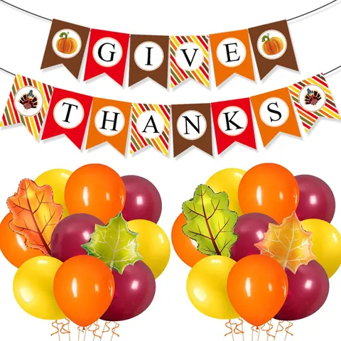 Thanksgiving Party Decoration Give Thanks Banner Turkey Maple Leaf Foil Latex Balloons Autumn Harvest Celebration Decor