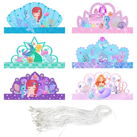 Meerjungfrau Thema Geburtstag Party Papier Krone Hüte Ozean Welt Glitzer Cartoon Meerestier Stirnband Party Deko Für Kinder