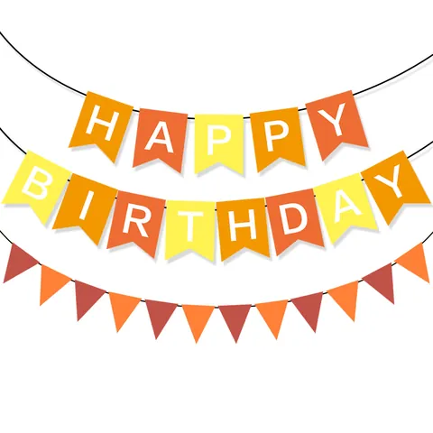 Orange Yellow Rust Birthday Party Banner Triangle Bunting Garland For Celebration Room Hanging Decorations Paper Material Banners