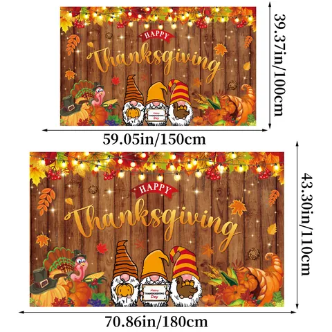 Thanksgiving Backdrop Banner 100D Polyester Turkey Pumpkin Harvest Photography Background Autumn Party Wall Decor Posters