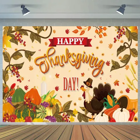 Thanksgiving Backdrop Banner 100D Polyester Turkey Pumpkin Harvest Photography Background Autumn Party Wall Decor Posters