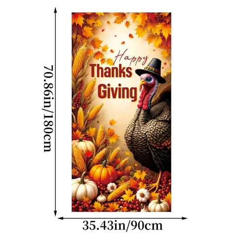 Thanksgiving Door Banner Polyester Harvest Festival Poster Turkey Pumpkin Scarecrow Gnome Autumn Party Decoration