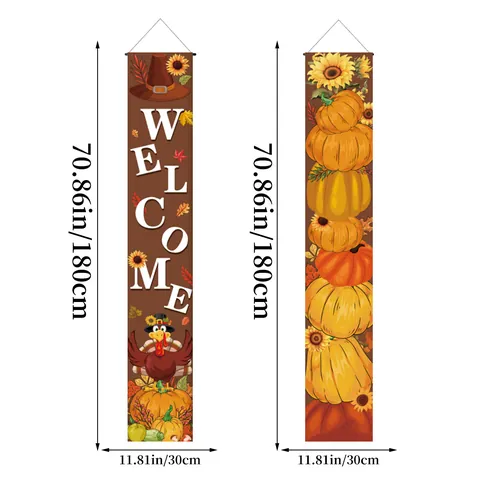 Striscione per Portico del Ringraziamento Cartello di Benvenuto Zucca di Raccolto Tacchino Autunno Decorazione Appesa per Porta Esterna