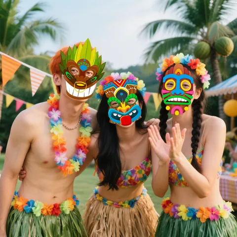 Maschere per Feste Tiki Hawaiane Maschere di Carta Totem Tribali per Decorazione Celebrazione Spiaggia Luau Accessori
