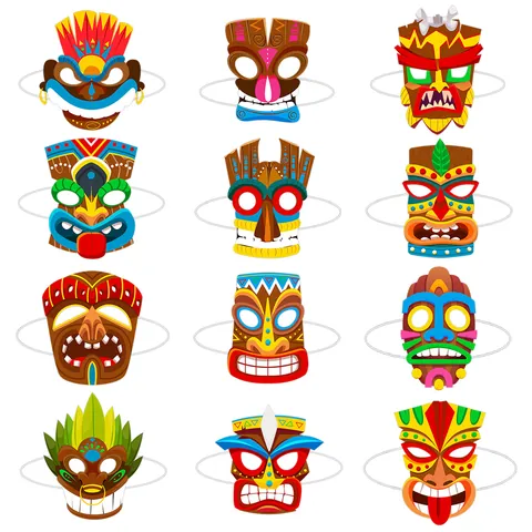 Maschere per Feste Tiki Hawaiane Maschere di Carta Totem Tribali per Decorazione Celebrazione Spiaggia Luau Accessori