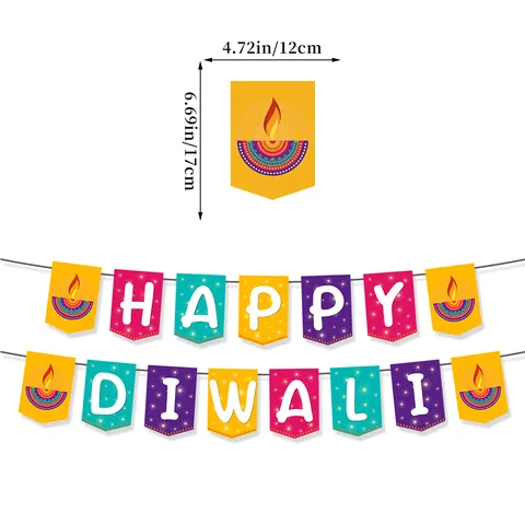 Happy Diwali Decorazioni per Feste Striscione di Carta Spirali Appese Pavone Lampada a Olio Cake Topper Articoli per Feste