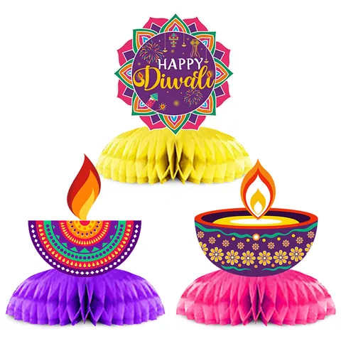 Diwali Honeycomb Paper Centerpieces Mandala Diya Oil Lamp Table Decorations For Indian Festival Party Home Decor Happy Diwali Ornaments