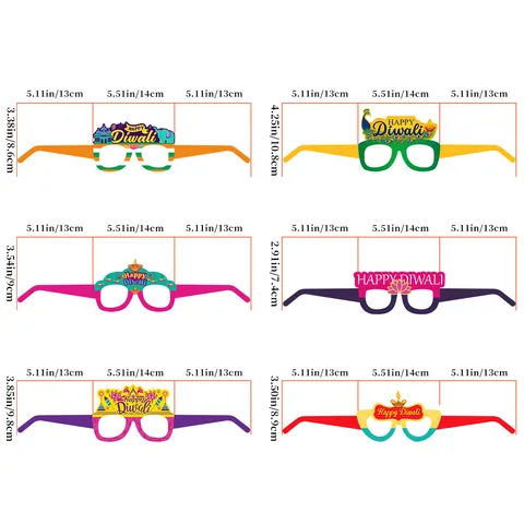 Happy Diwali Paper Glasses Assorted Indian Festival Party Decorations Photo Props Peacock Diya Patterns Party Supplies