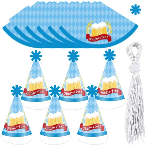 Cappelli da Festa Oktoberfest a Scacchi Blu e Bianco in Carta Cappelli Conici per Decorazioni Accessori Festa della Birra
