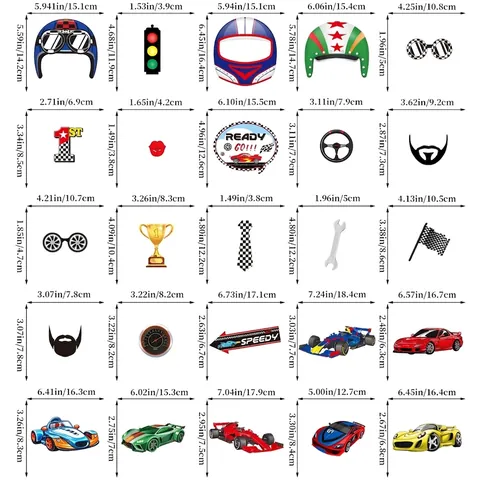Auto da Corsa Sport Tema Festa Fotoboot Oggetti di Scena Compleanno Ragazzo Decorazione Caschi Auto Bandiere Trofei Cartoncino Su Bastoncini di Legno