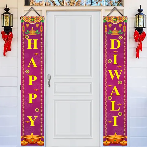 Happy Diwali Door Banner Polyester Indian Festival Hanging Porch Sign Peacock Diya Mandala Home Party Decoration