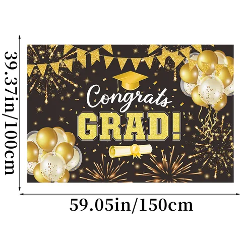 Striscione di Sfondo per la Laurea in Poliestere per la Celebrazione Class Of 2026 Congrats Grad Decorazione Festa Glitter Oro Cappello Laurea Palloncini Sfondo