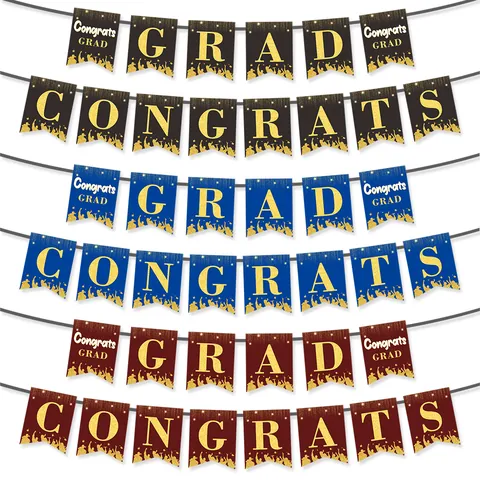 Congrats Grad 2026 Graduation Party Banner Glitter Gold Paper Bunting For Graduation Ceremony Venue Decoration Supplies