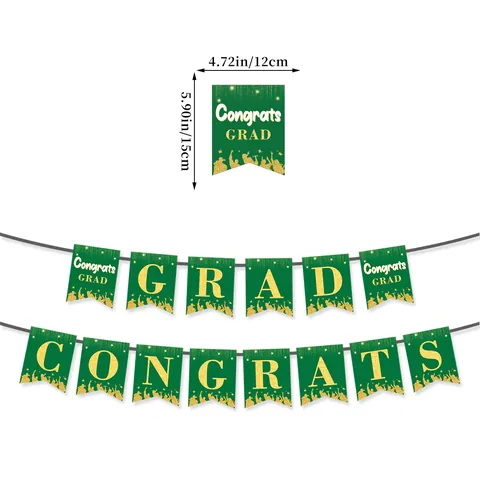 Congrats Grad 2026 Graduation Party Banner Glitter Gold Paper Bunting For Graduation Ceremony Venue Decoration Supplies