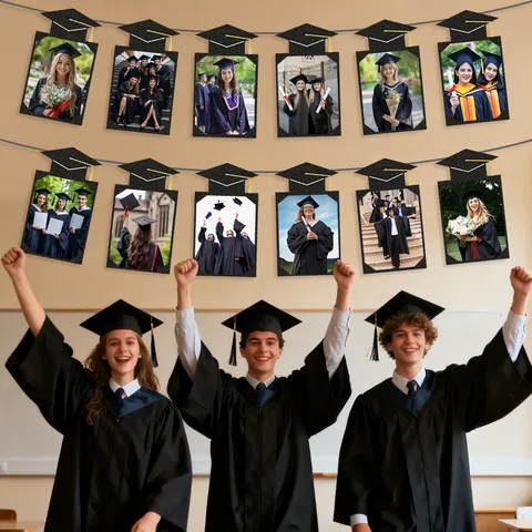 Graduation Photo Banner Doctoral Cap Glitter Paper Photo Frame With Golden Tassels For Graduation Party Decorations School Ceremony Display