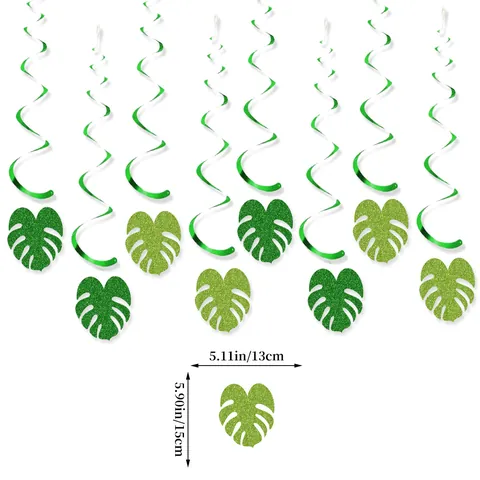 Green Leaf Happy Birthday Party Decoration Set Monstera Leaf Banner Honeycomb Balls Spiral Swirls Tropical Jungle Party Decor