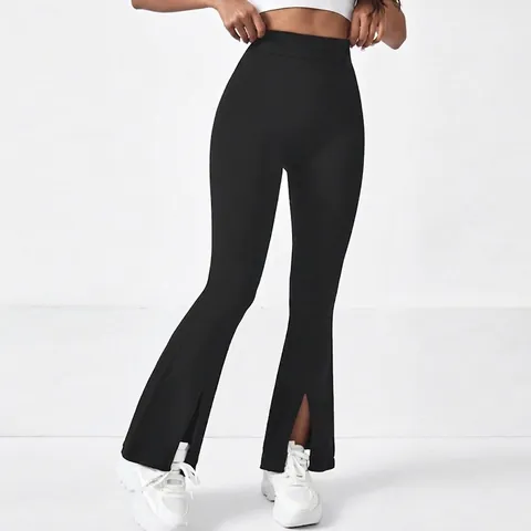 Women High Waist Front Slit Flare Yoga Pants Seamless Tummy Control Peach Butt Fitness Leggings Sportswear