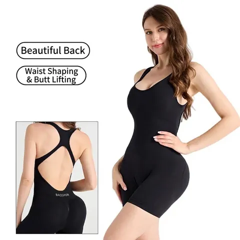 Women Seamless Yoga Bodysuit Backless Hollow Out Padded Sports Romper Workout Gym Jumpsuit One Piece Activewear